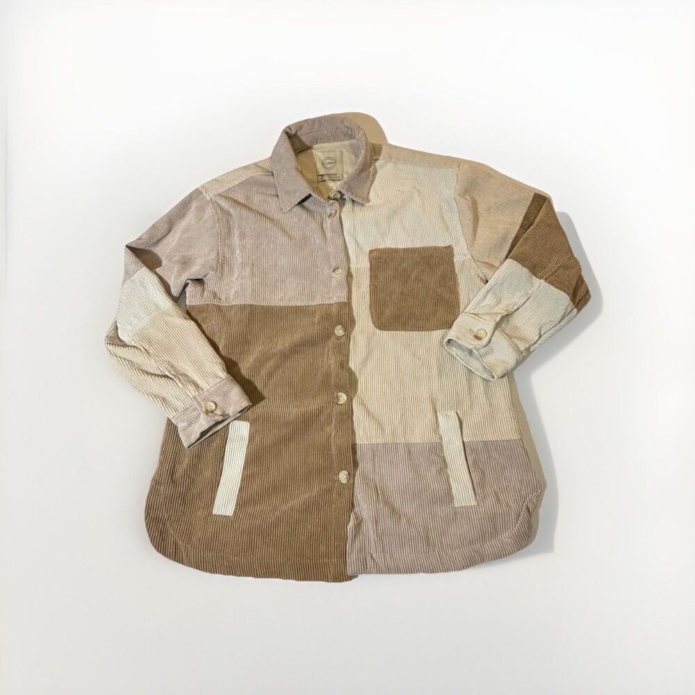 STOOSH Colorblock Corduroy Shacket Jacket Womens Medium Beige Tan Button Up
